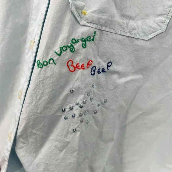 Maeve Anthropologie top Blue Bon Voyage Clarissa Button Down embroidered shirt 2 - Picture 10 of 15